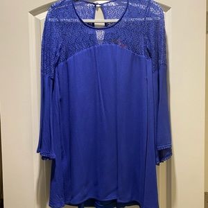 Shift dress with lace top and arms.